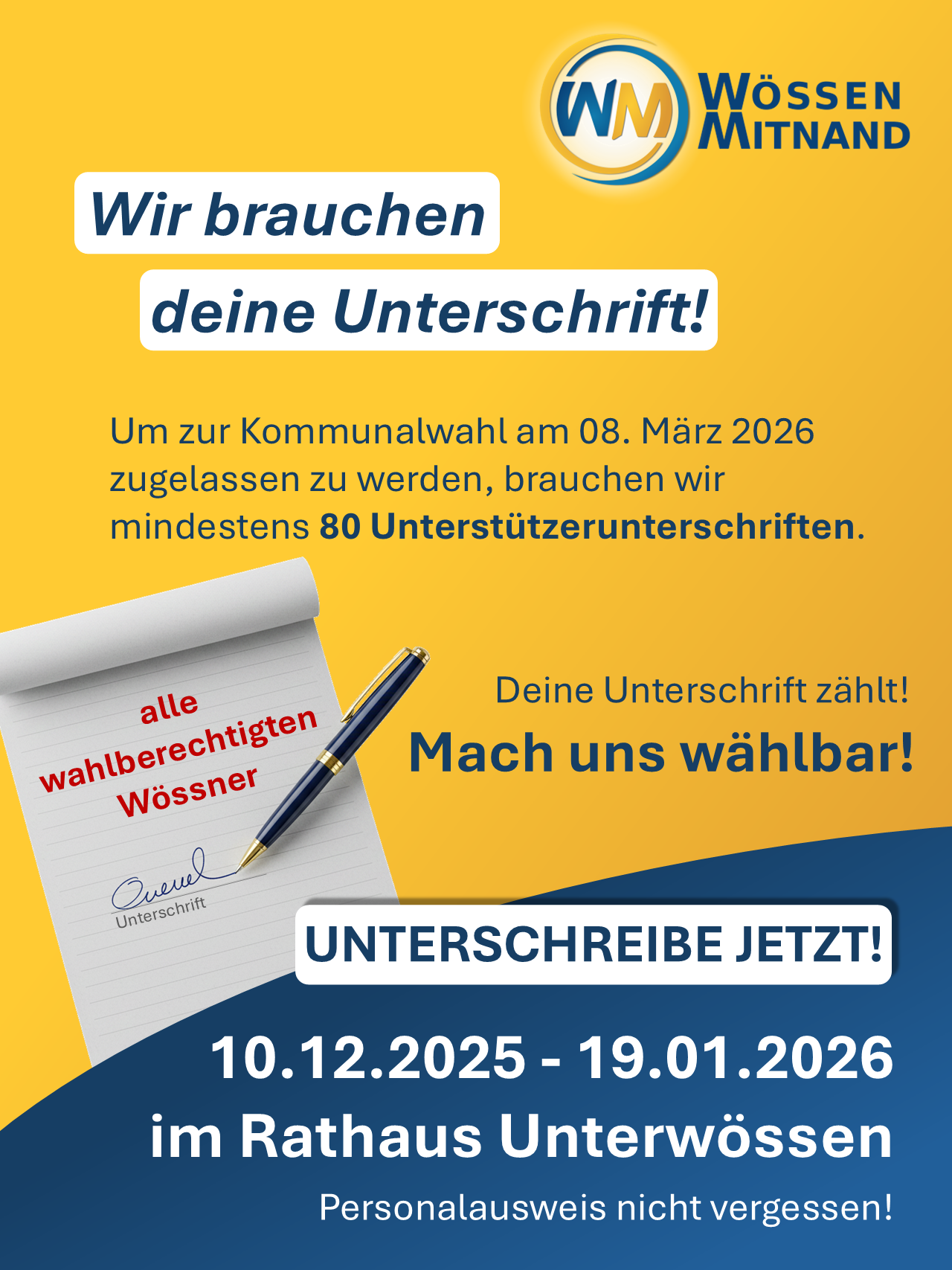 Unterstützerunterschriften für Wössen Mitnand
